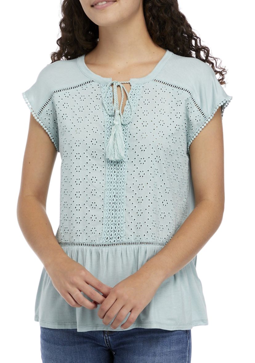 Womens Paisley Embroidered Peplum Top 