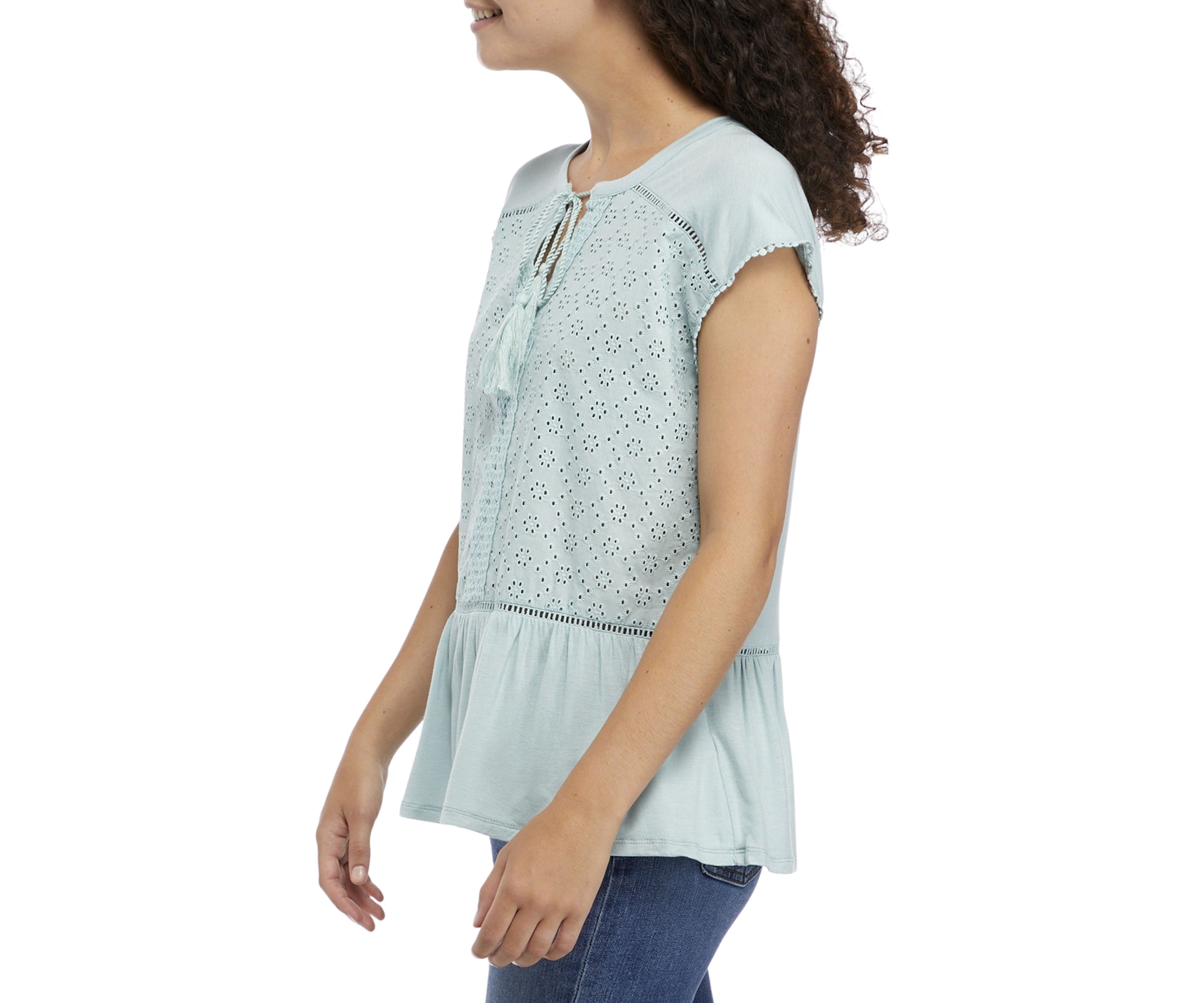 Womens Paisley Embroidered Peplum Top 