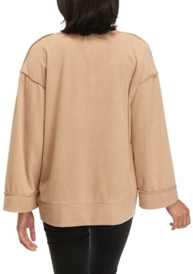 Women's Long Sleeve V-Neck Textured Top