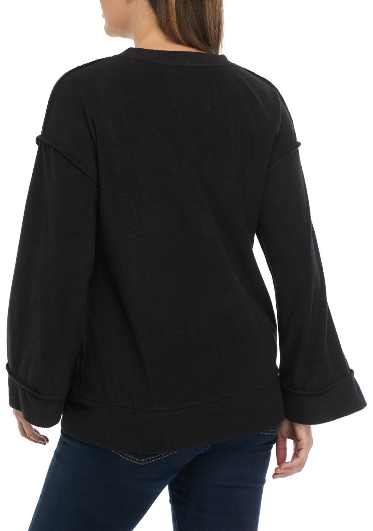 Womens Long Sleeve V-Neck Textured Top