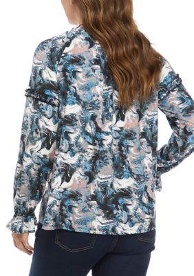 Women's Slub Print Peasant Top