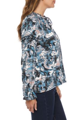 Women's Slub Print Peasant Top