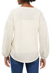 Womens Long Bubble Sleeve Textured Knit Pullover