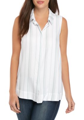 Sleeveless Collar Button Front Top