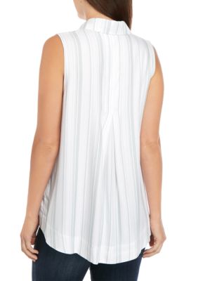 Sleeveless Collar Button Front Top