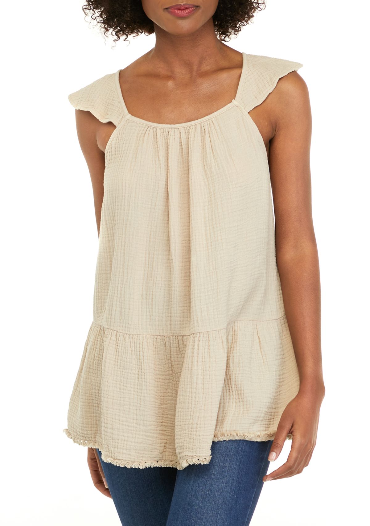 Womens Flutter Sleeve Peplum Top 