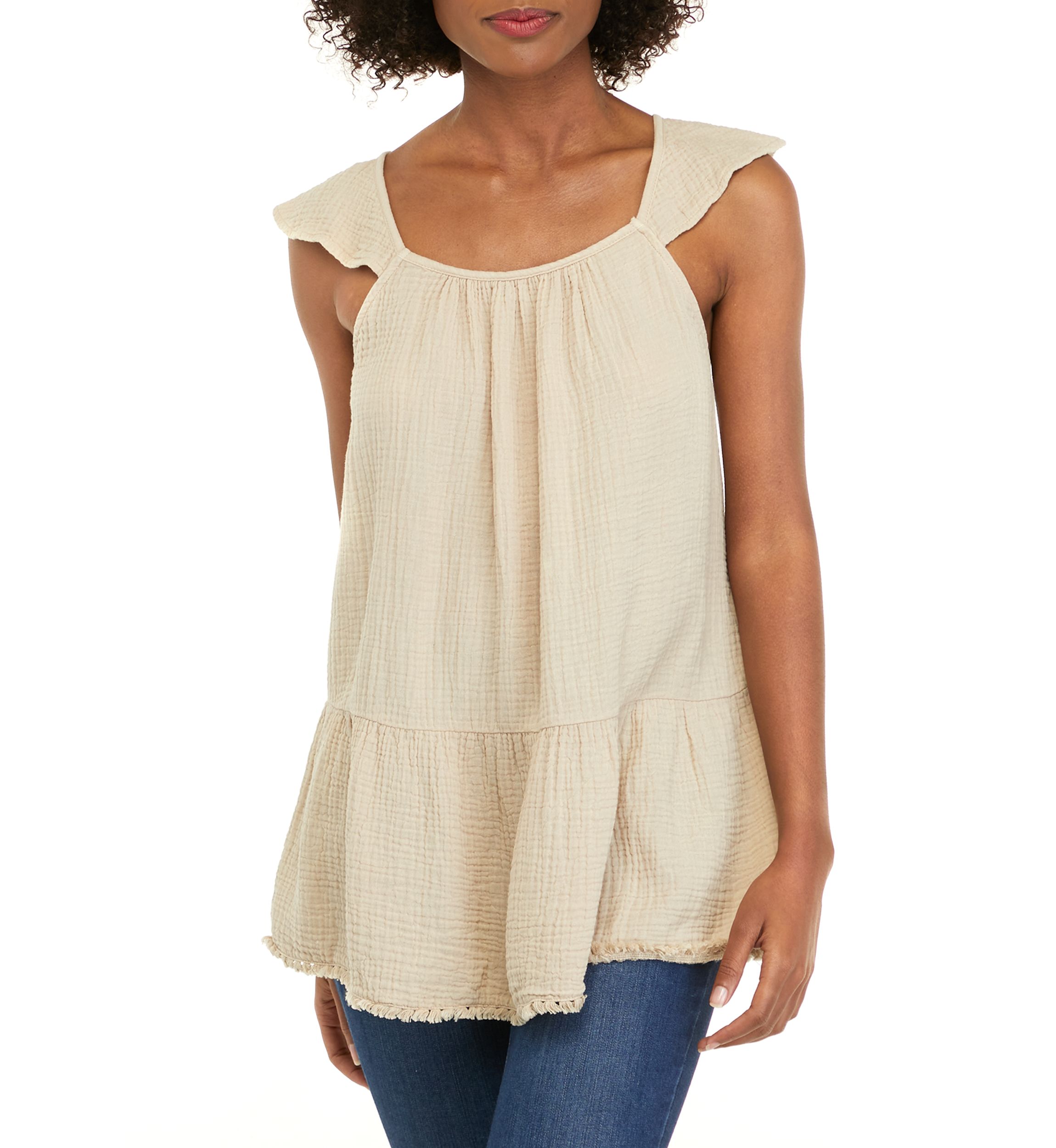 Womens Flutter Sleeve Peplum Top 