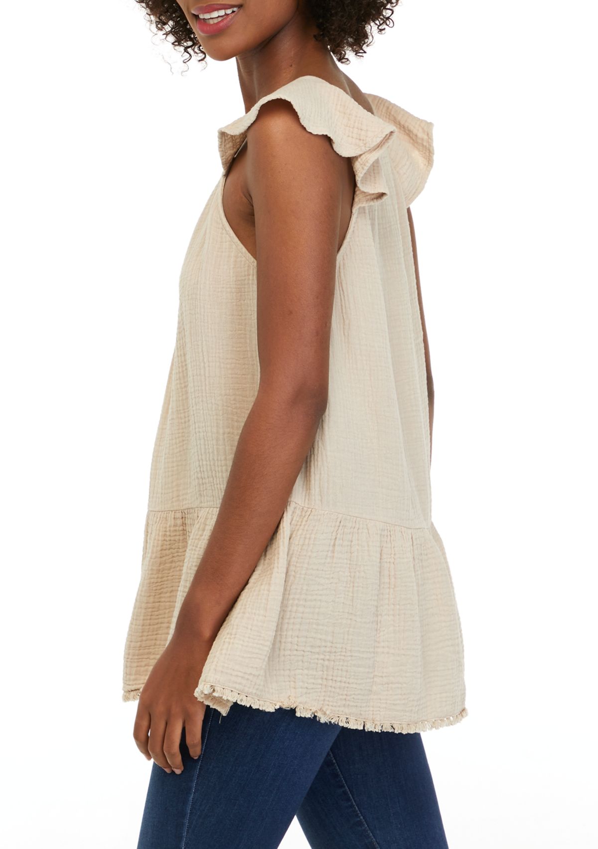 Womens Flutter Sleeve Peplum Top 