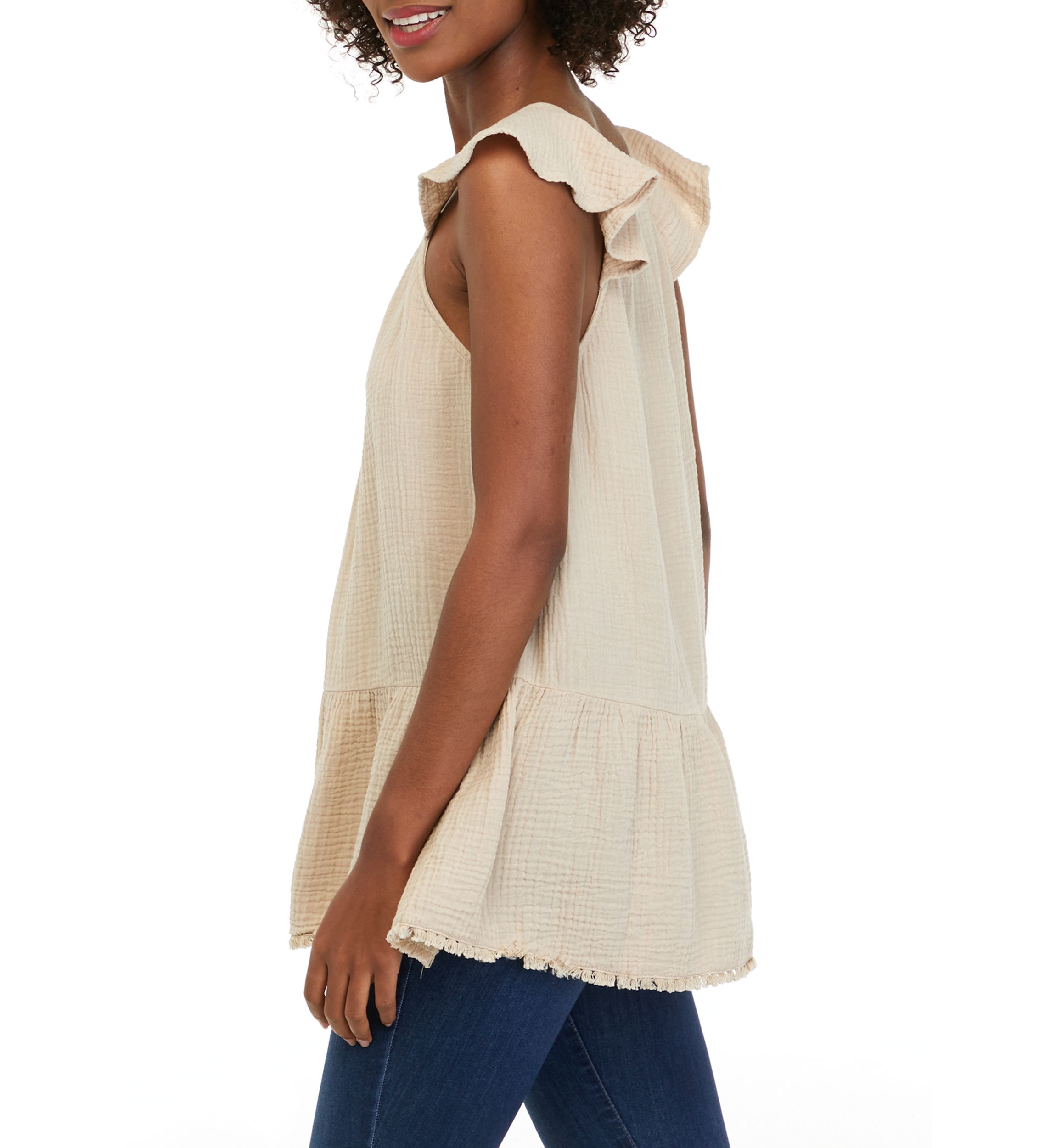 Womens Flutter Sleeve Peplum Top 