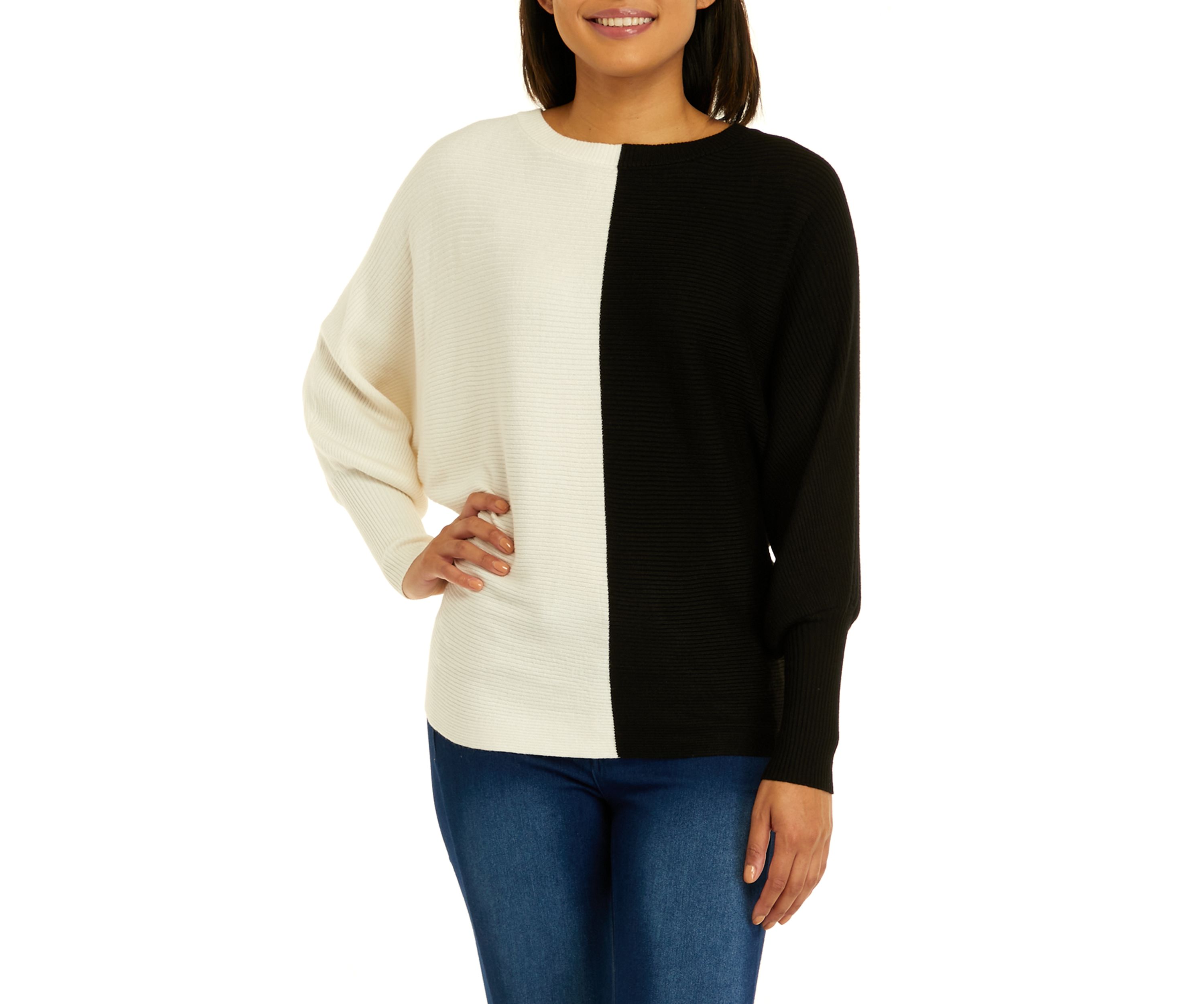 Womens Color Block Dolman Sleeve Sweater