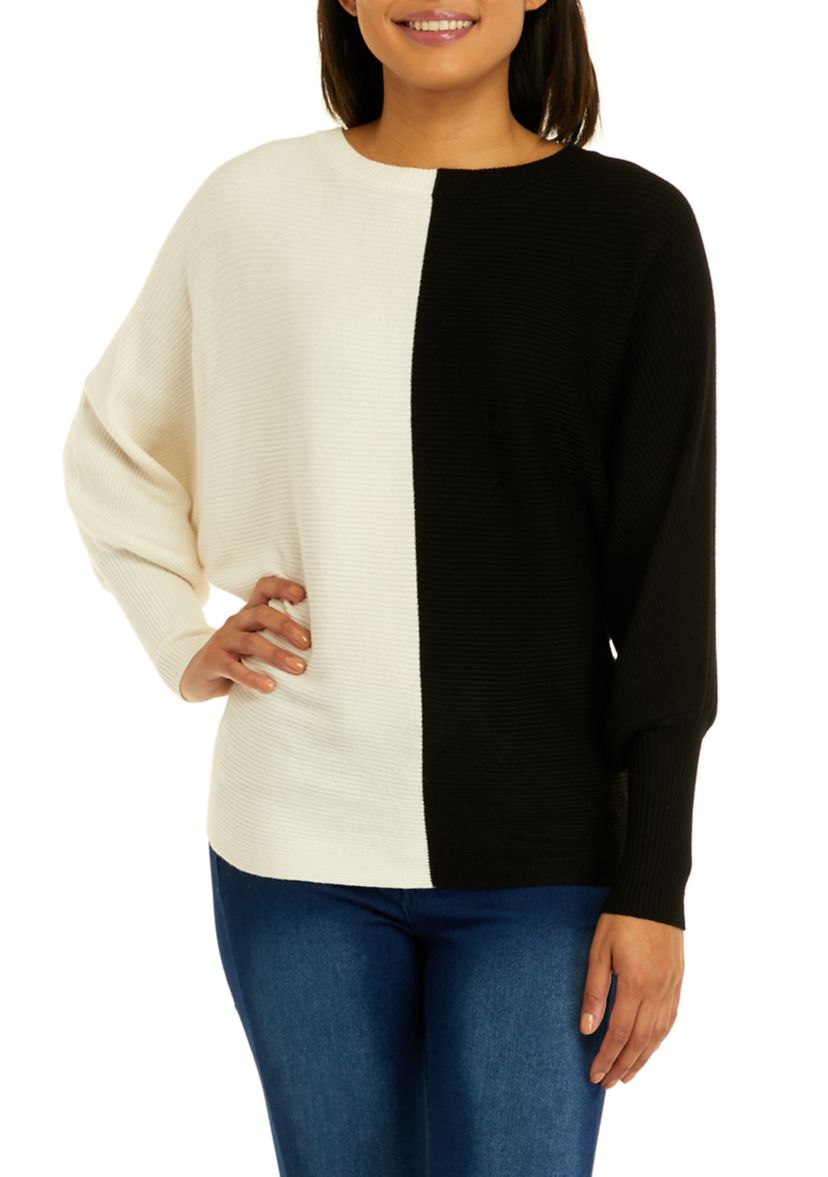 Womens Color Block Dolman Sleeve Sweater