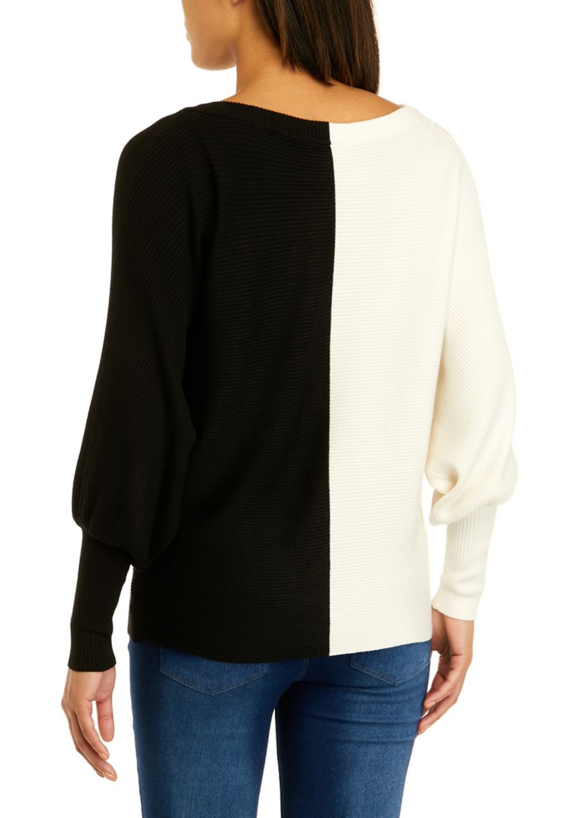 Womens Color Block Dolman Sleeve Sweater