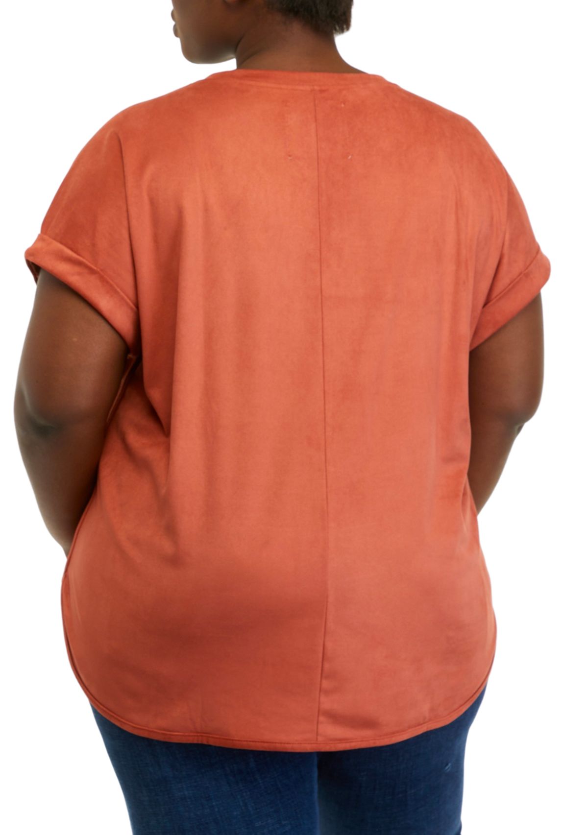 Plus Size Short Sleeve Lace Up Suede Top 