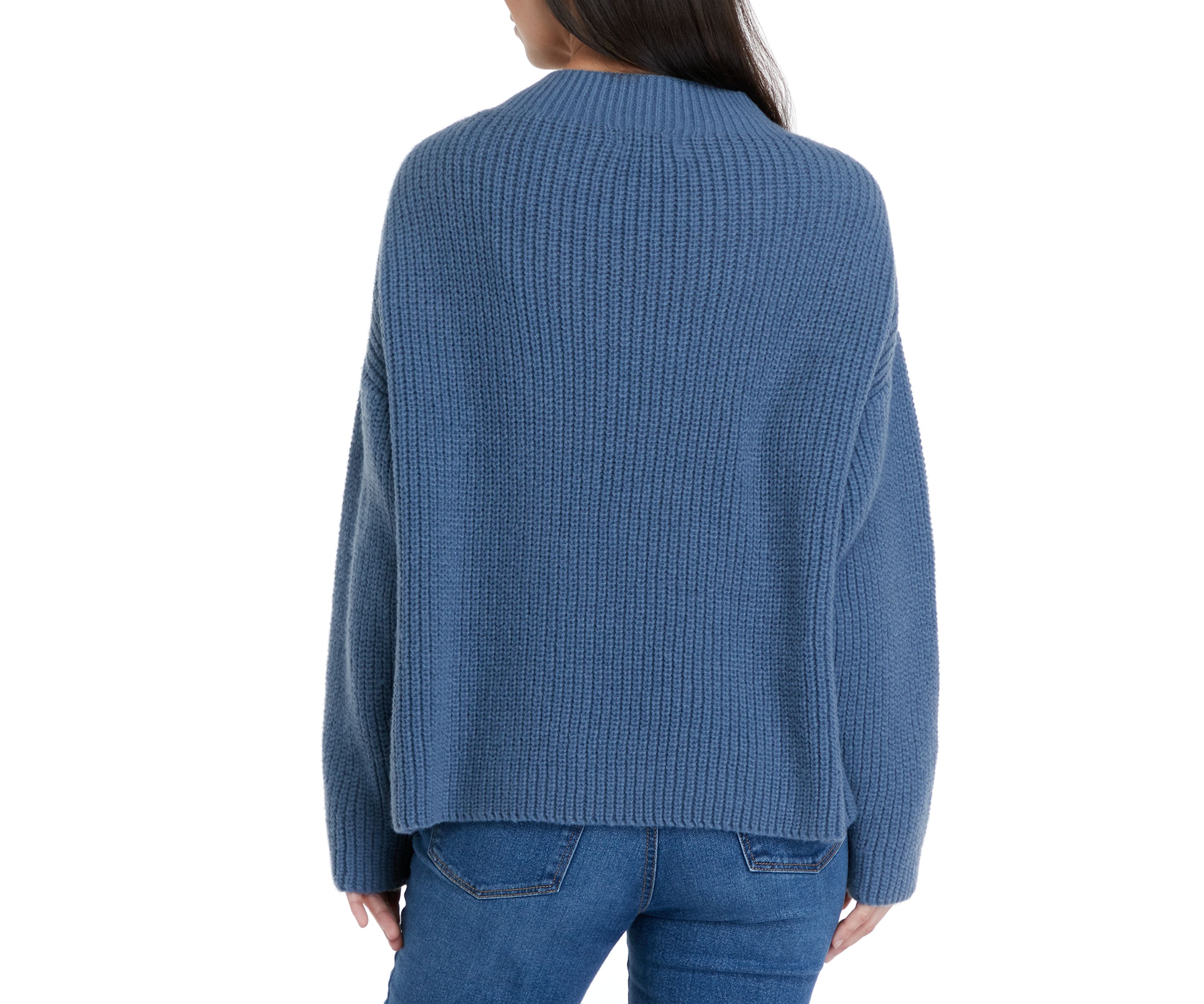 Womens Mock Neck Sweater with Pom Detail