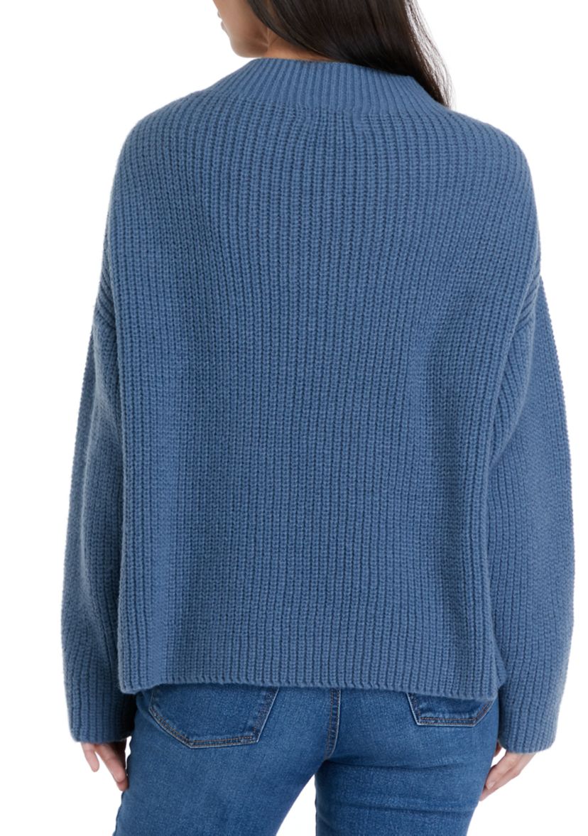 Womens Mock Neck Sweater with Pom Detail