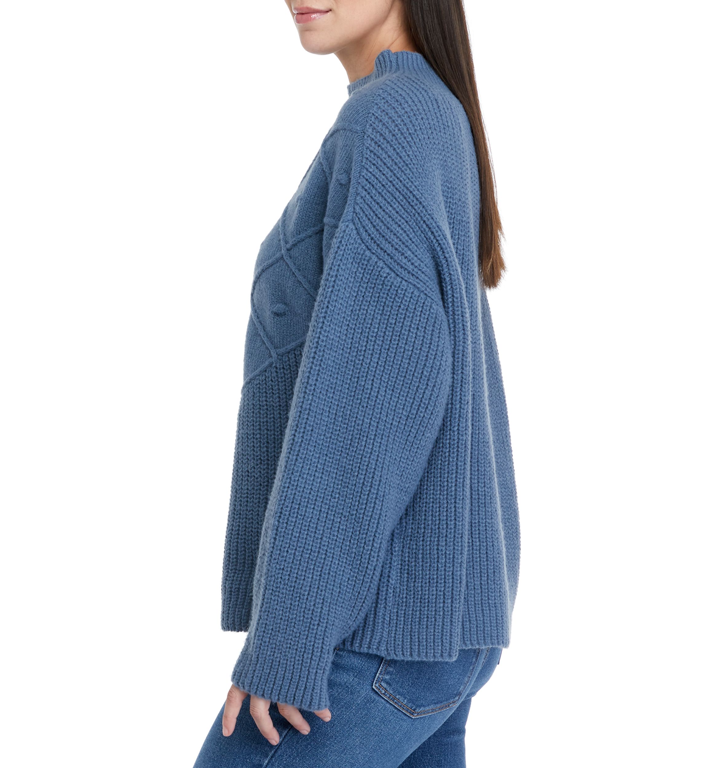 Womens Mock Neck Sweater with Pom Detail