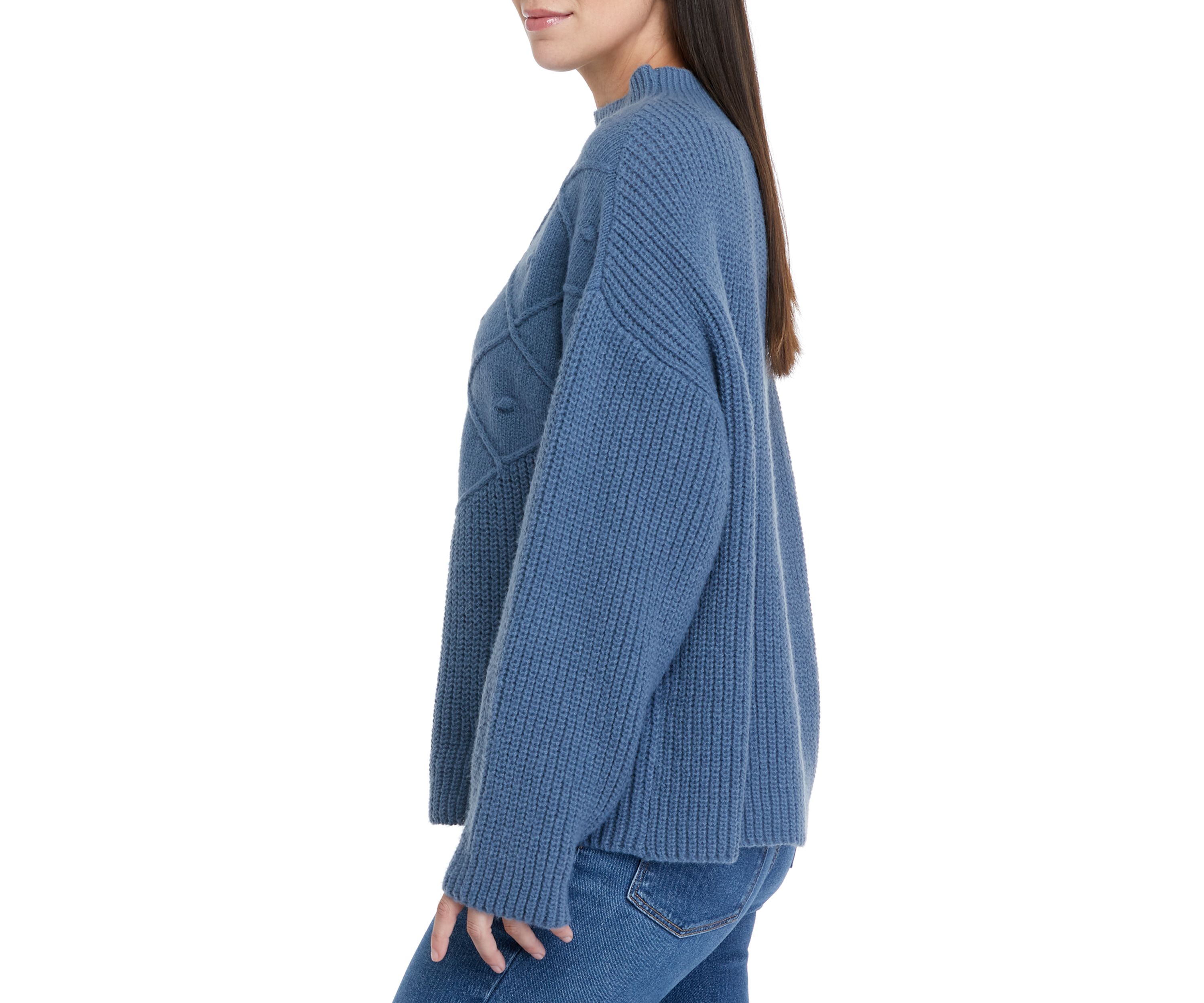 Womens Mock Neck Sweater with Pom Detail