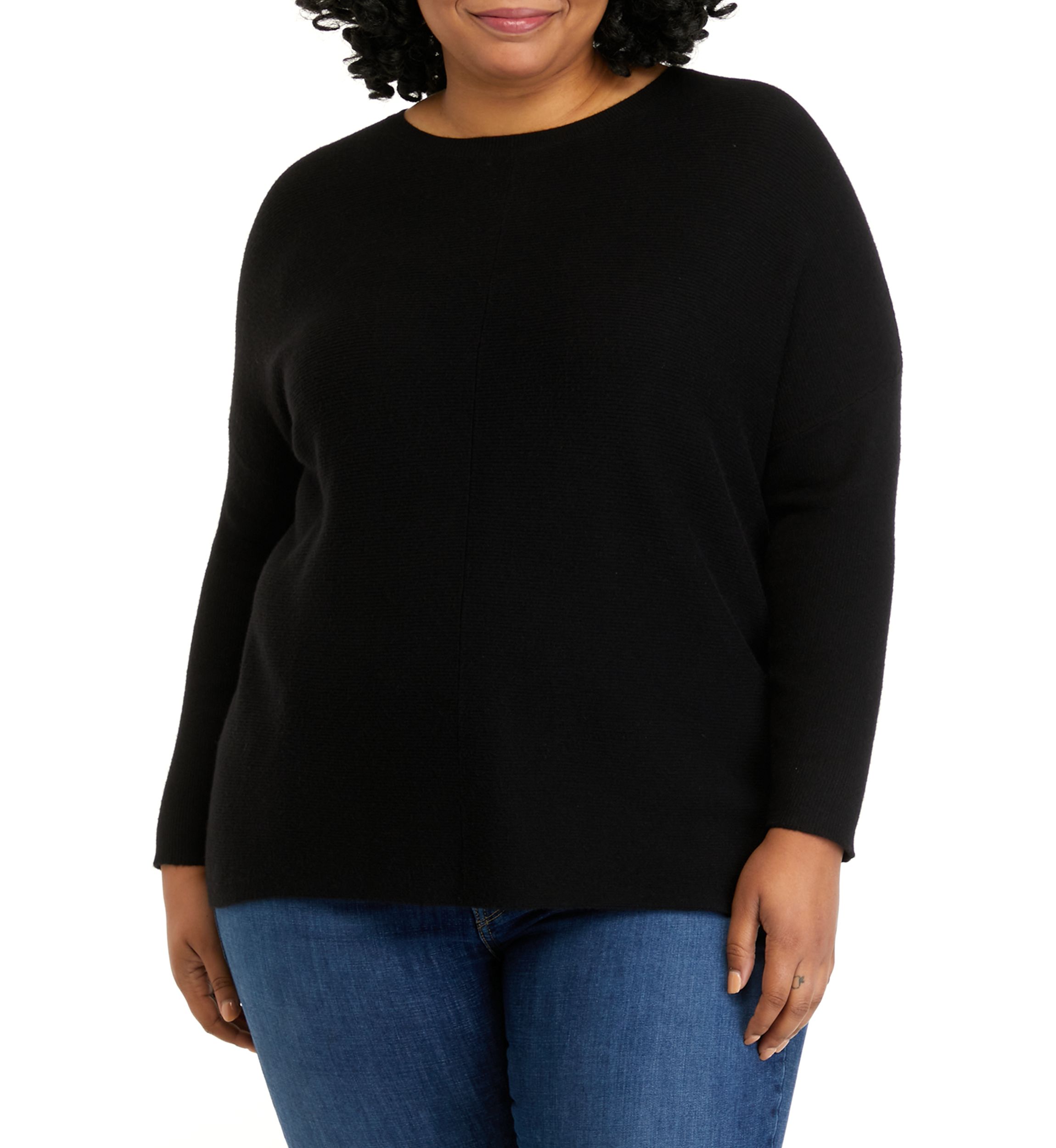 Plus Size Long Sleeve Essential Ribbed Round Neck Tunic Sweater