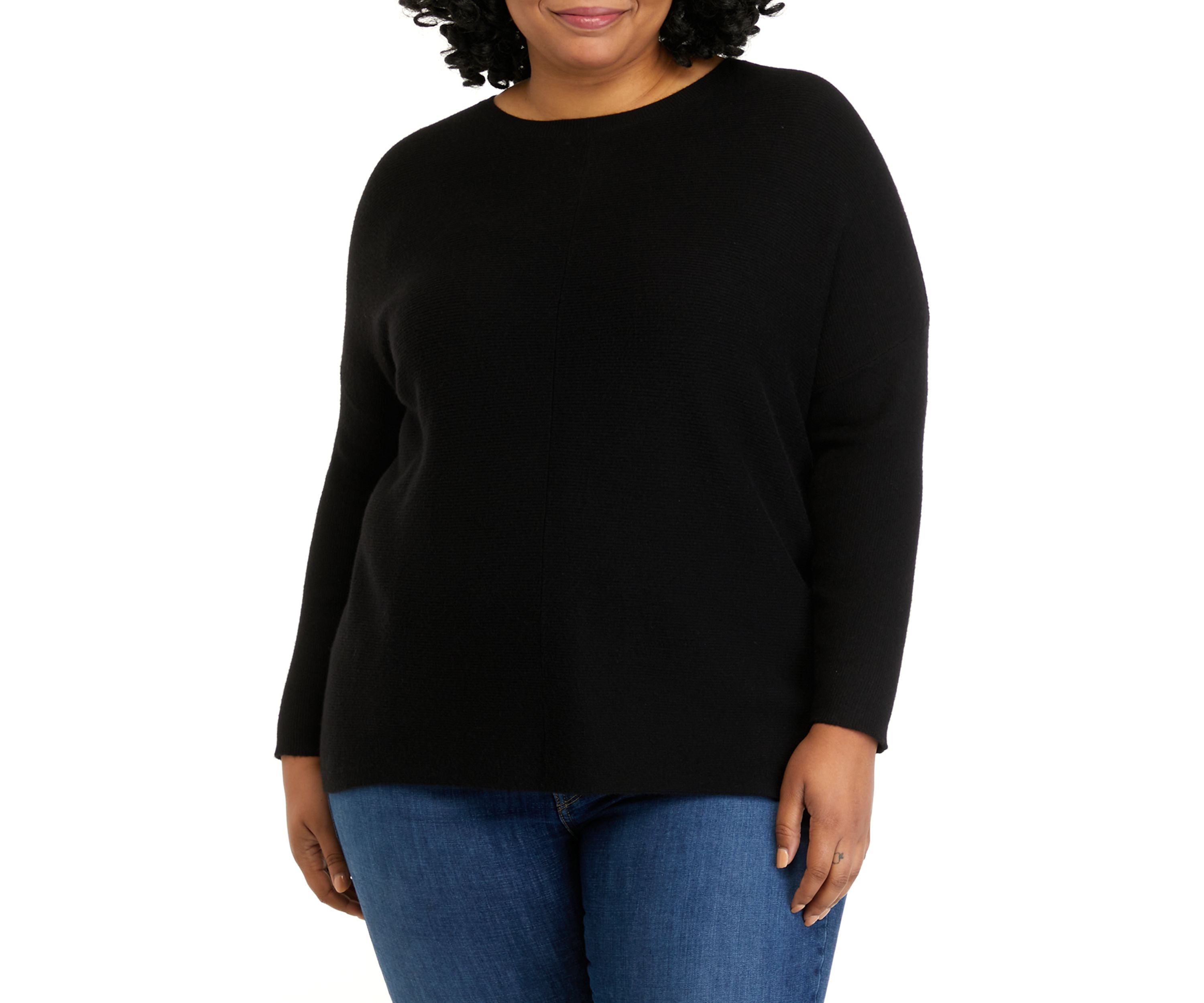 Plus Size Long Sleeve Essential Ribbed Round Neck Tunic Sweater