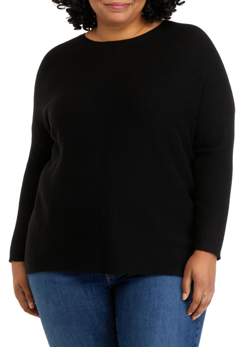 Plus Size Long Sleeve Essential Ribbed Round Neck Tunic Sweater