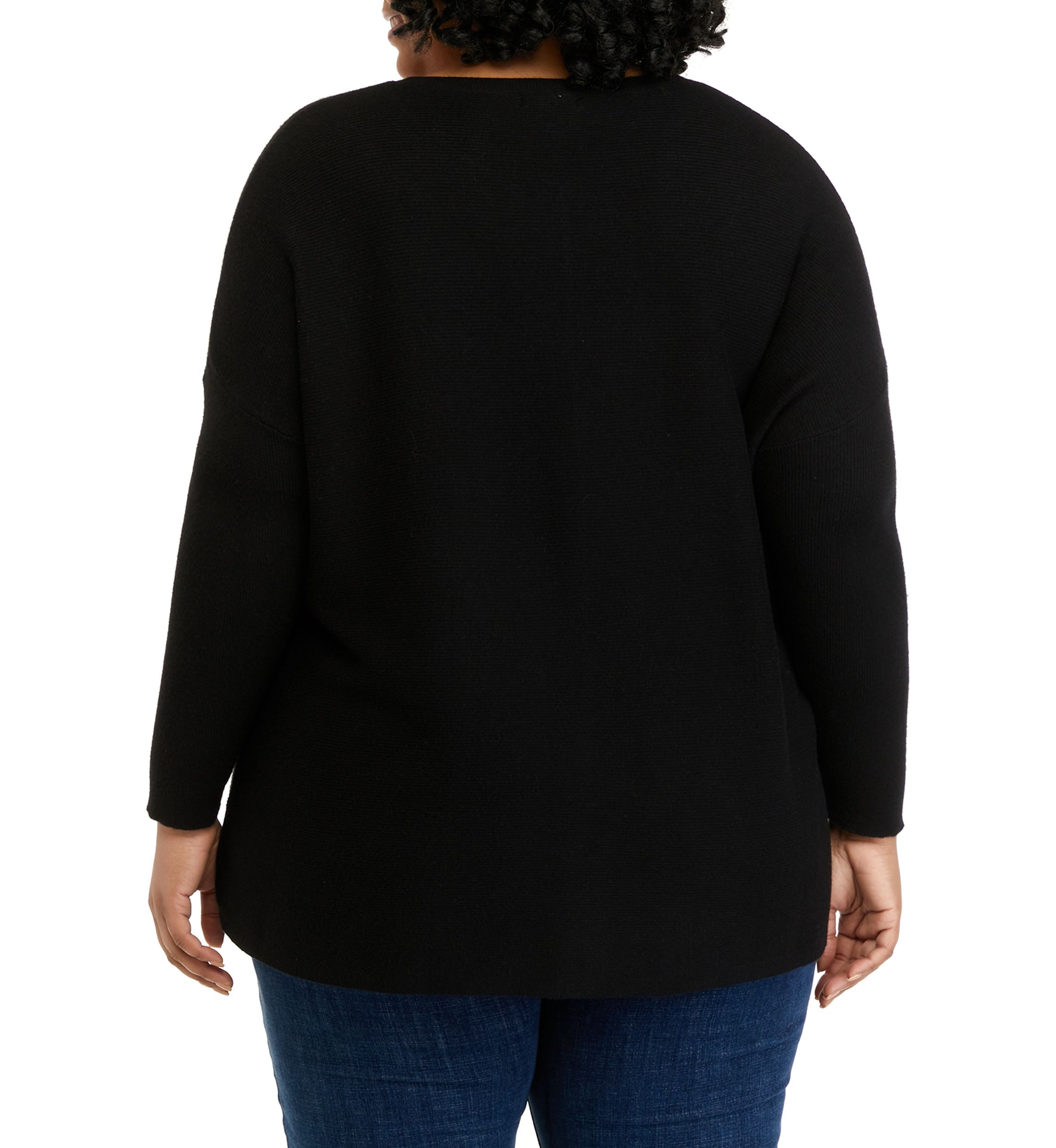 Plus Size Long Sleeve Essential Ribbed Round Neck Tunic Sweater