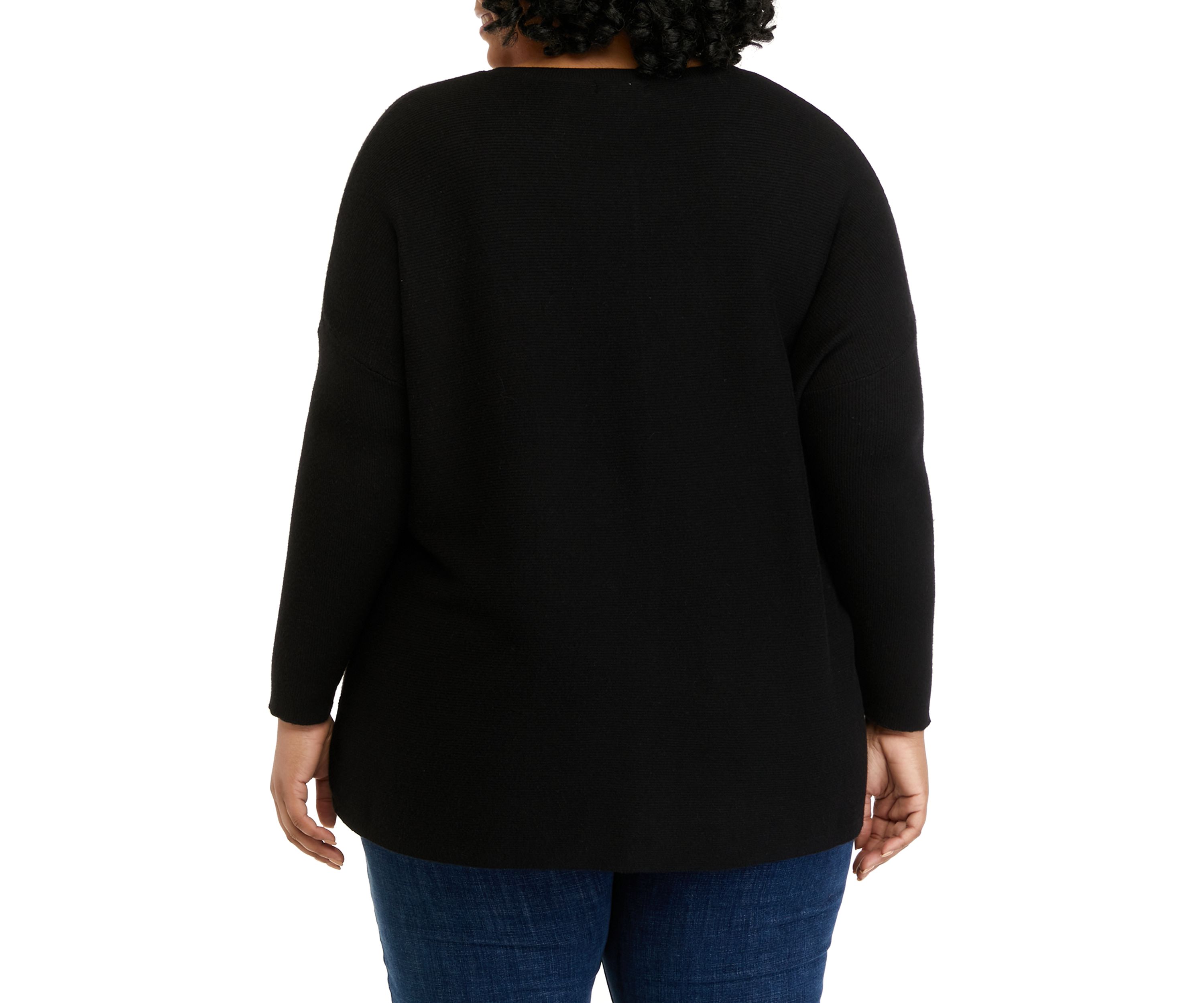 Plus Size Long Sleeve Essential Ribbed Round Neck Tunic Sweater