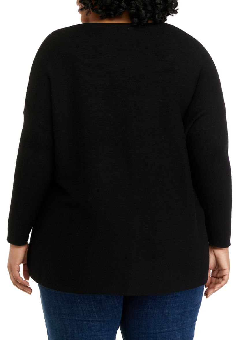 Plus Size Long Sleeve Essential Ribbed Round Neck Tunic Sweater
