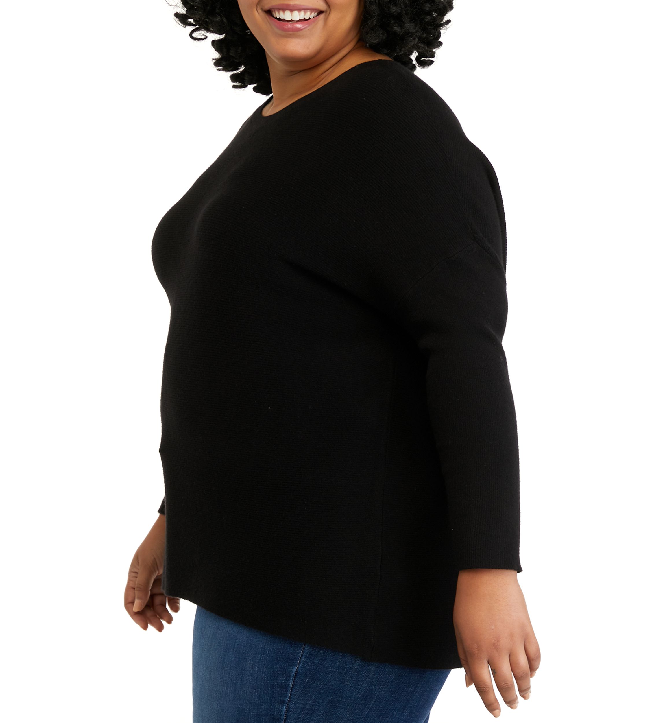 Plus Size Long Sleeve Essential Ribbed Round Neck Tunic Sweater