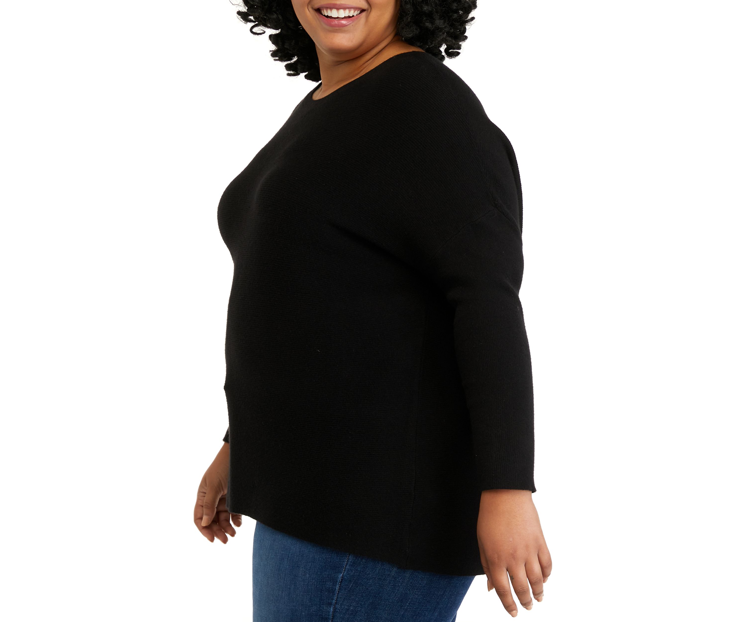 Plus Size Long Sleeve Essential Ribbed Round Neck Tunic Sweater