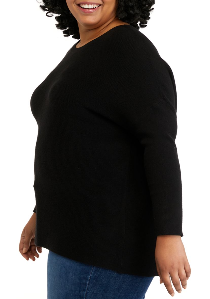 Plus Size Long Sleeve Essential Ribbed Round Neck Tunic Sweater