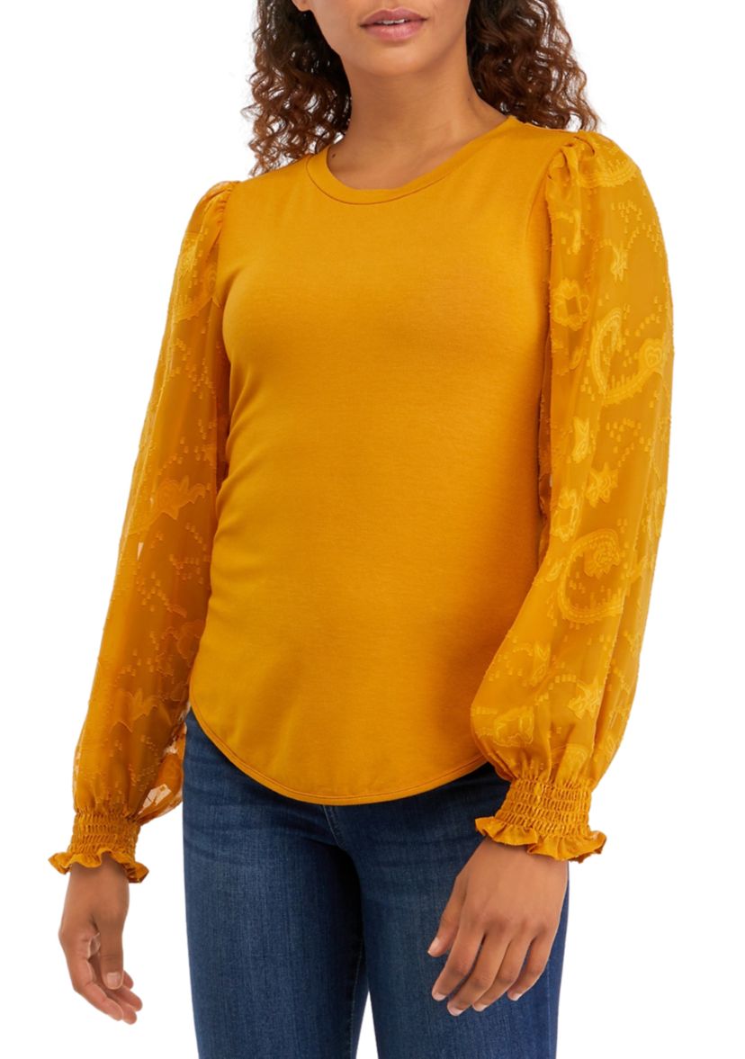 Womens Blouson Sleeve Smile Hem Top