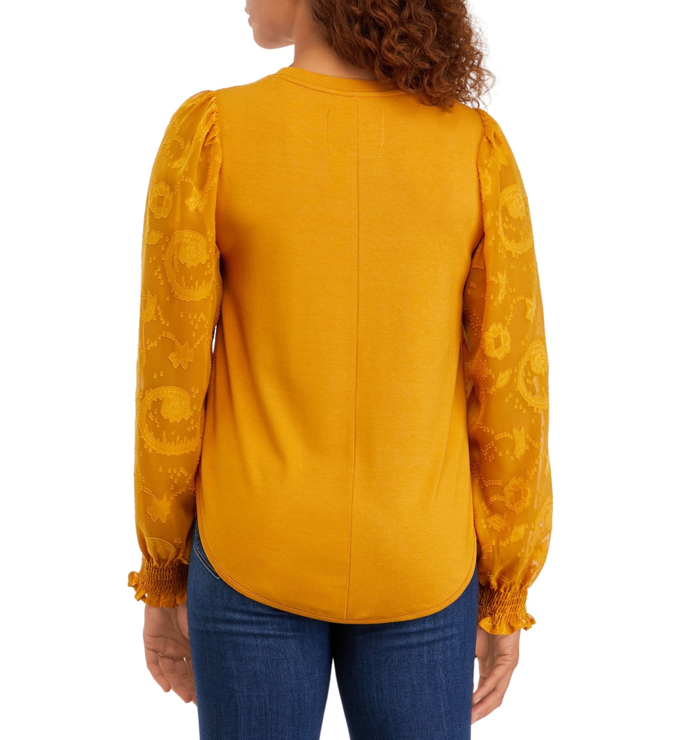 Womens Blouson Sleeve Smile Hem Top