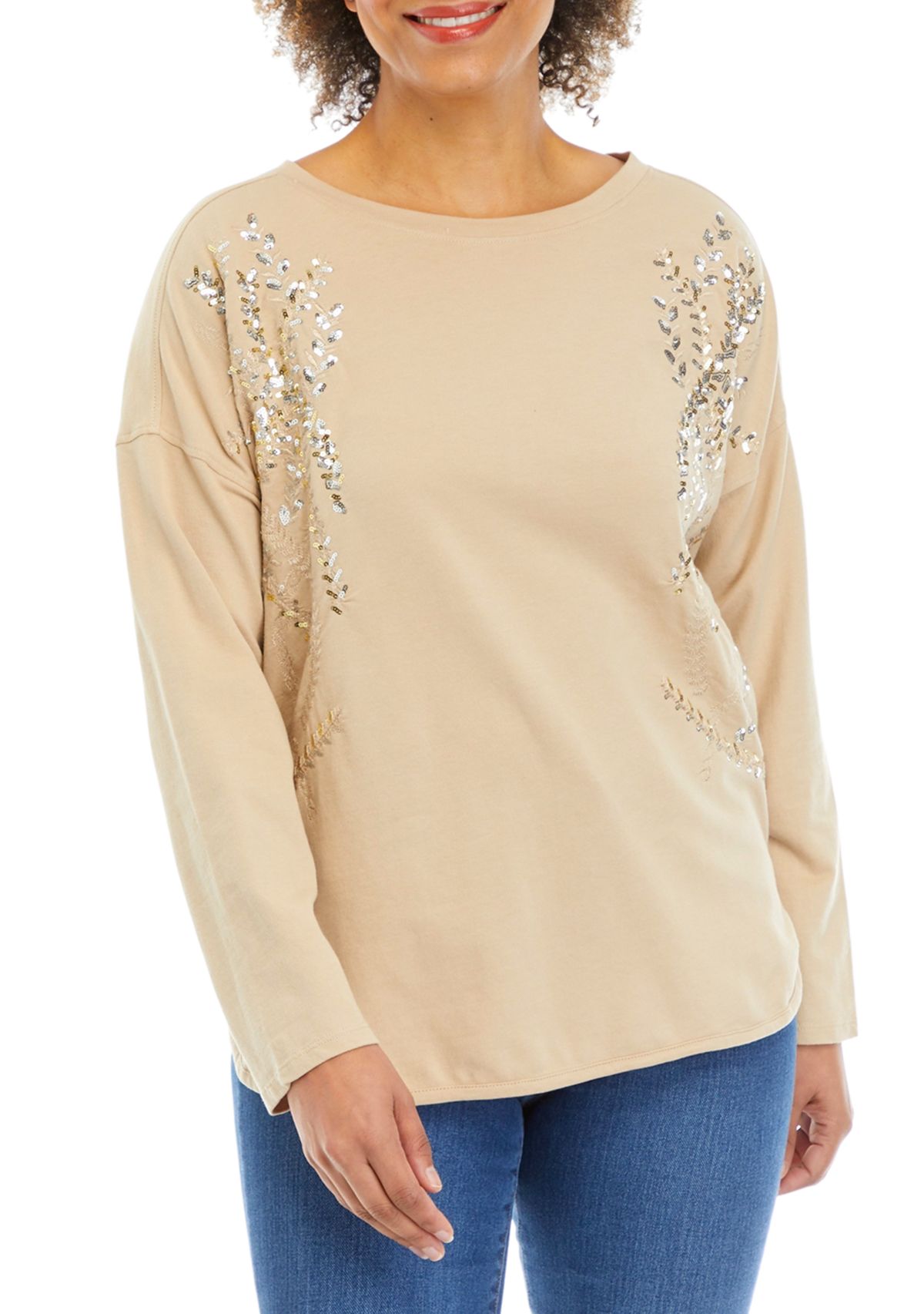 Womens Embellished Smile Hem Top