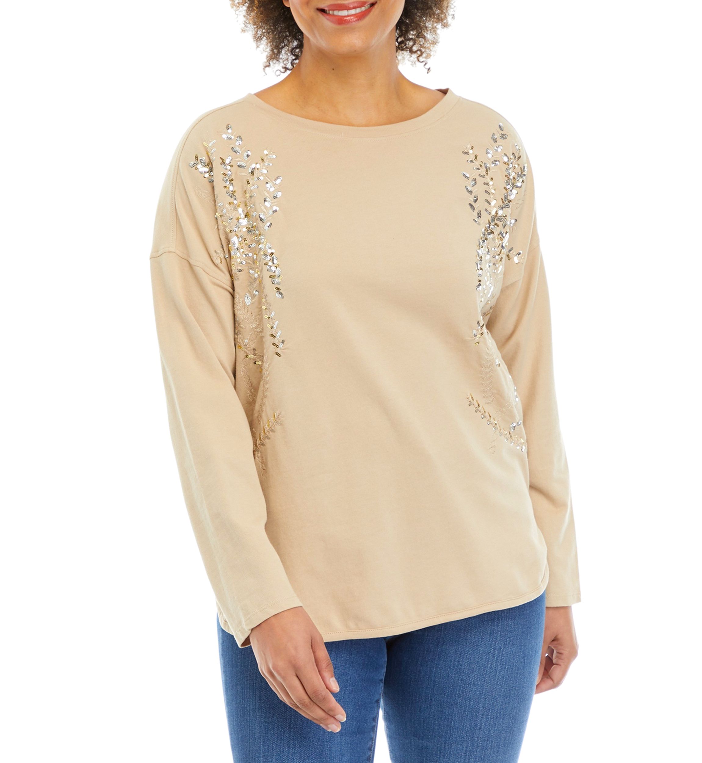 Womens Embellished Smile Hem Top