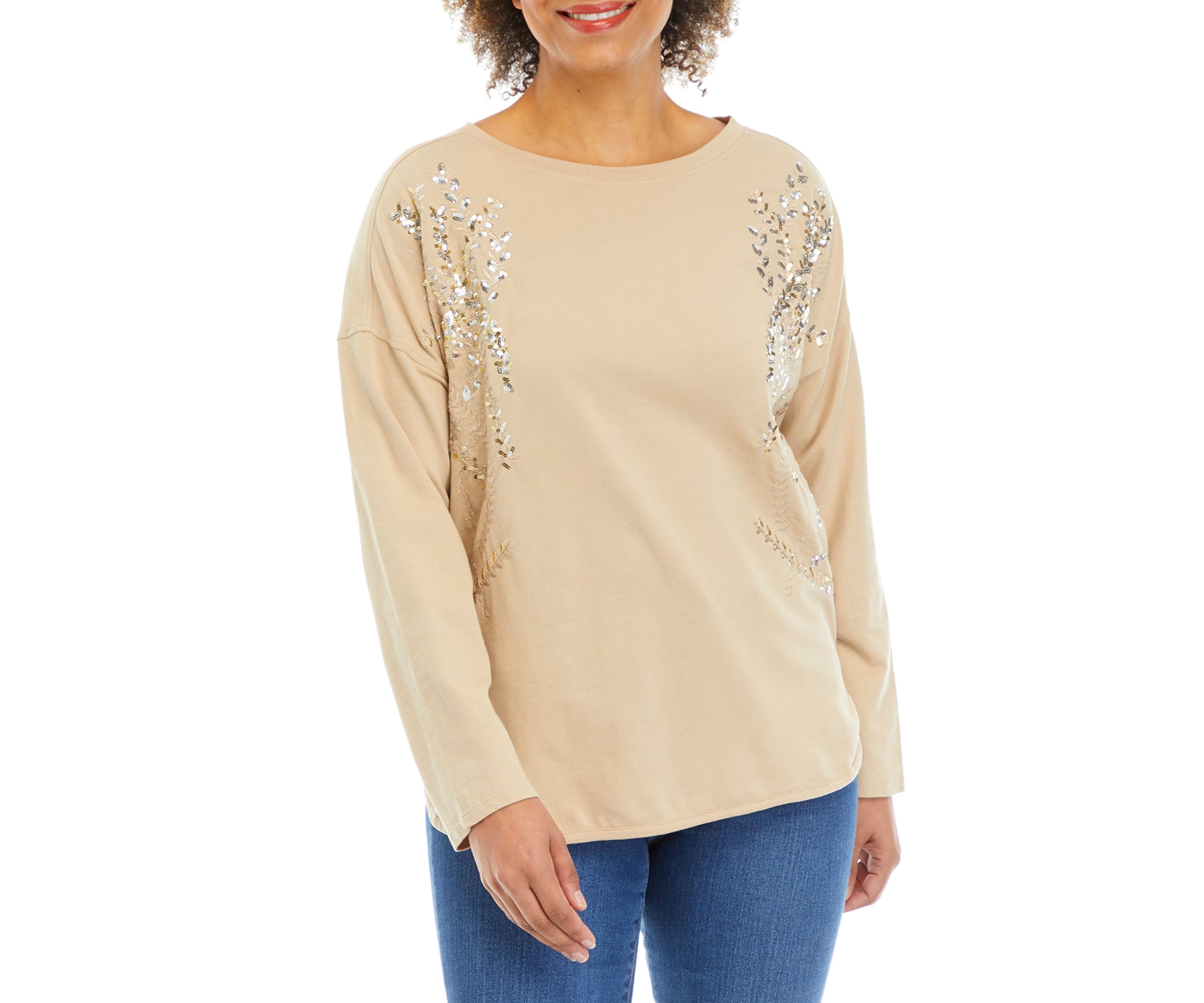 Womens Embellished Smile Hem Top