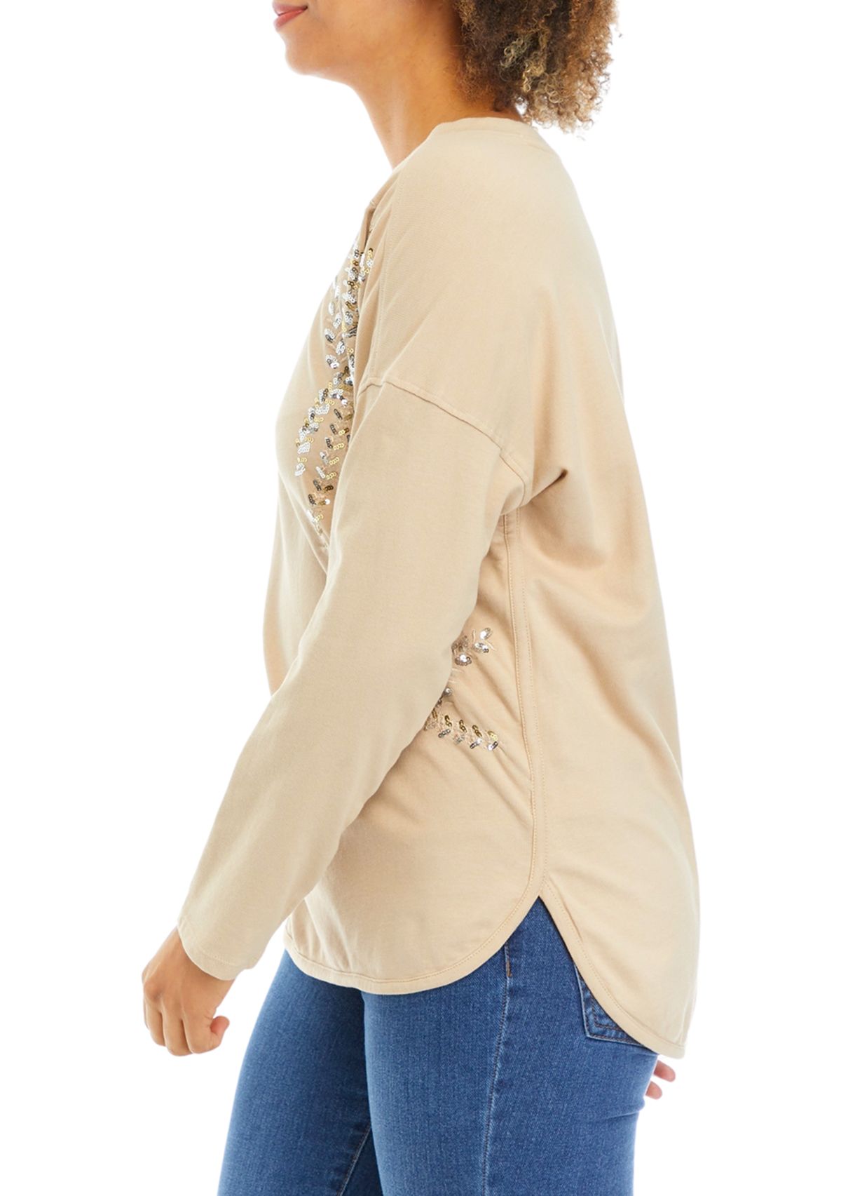 Womens Embellished Smile Hem Top