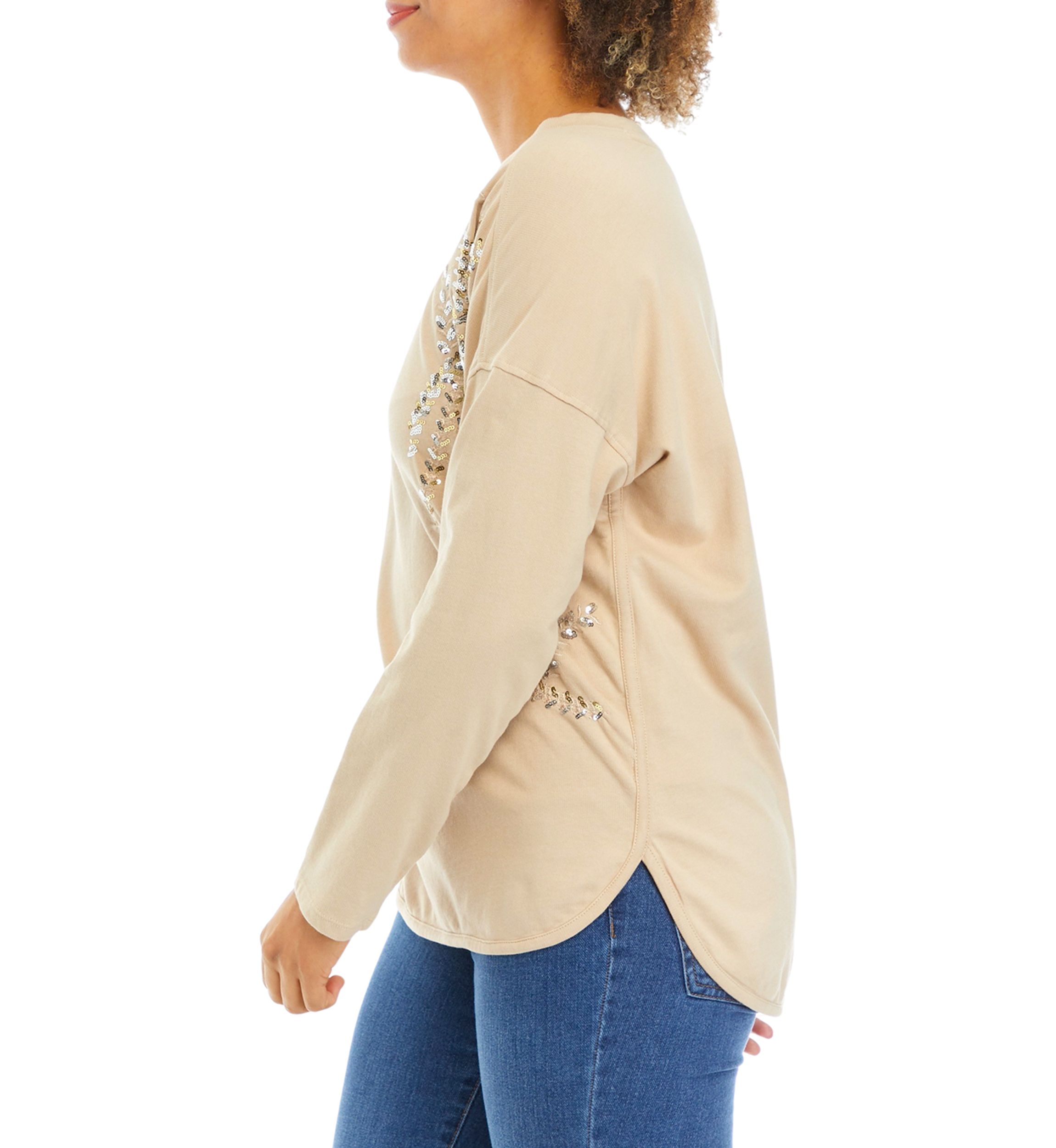 Womens Embellished Smile Hem Top