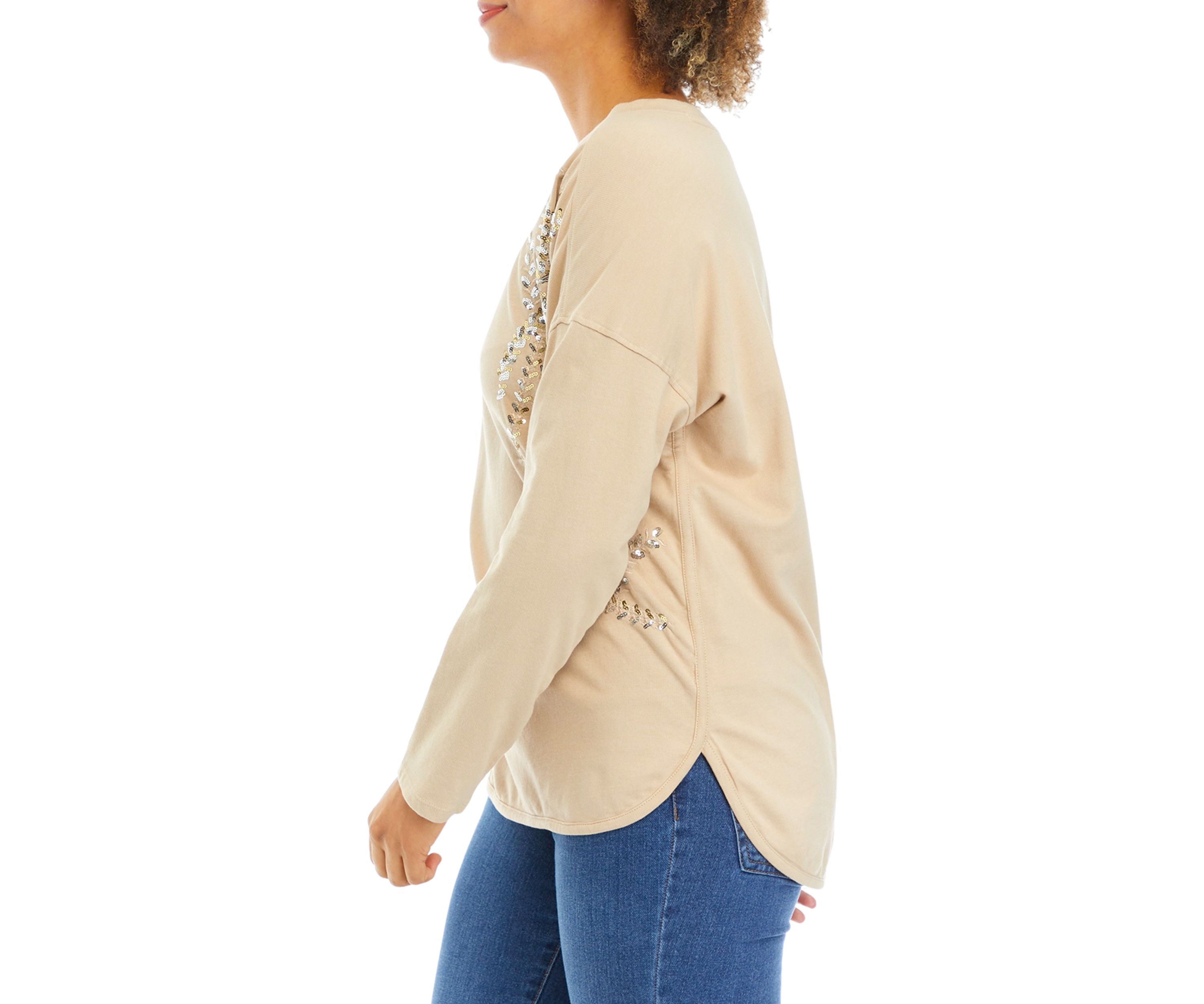 Womens Embellished Smile Hem Top