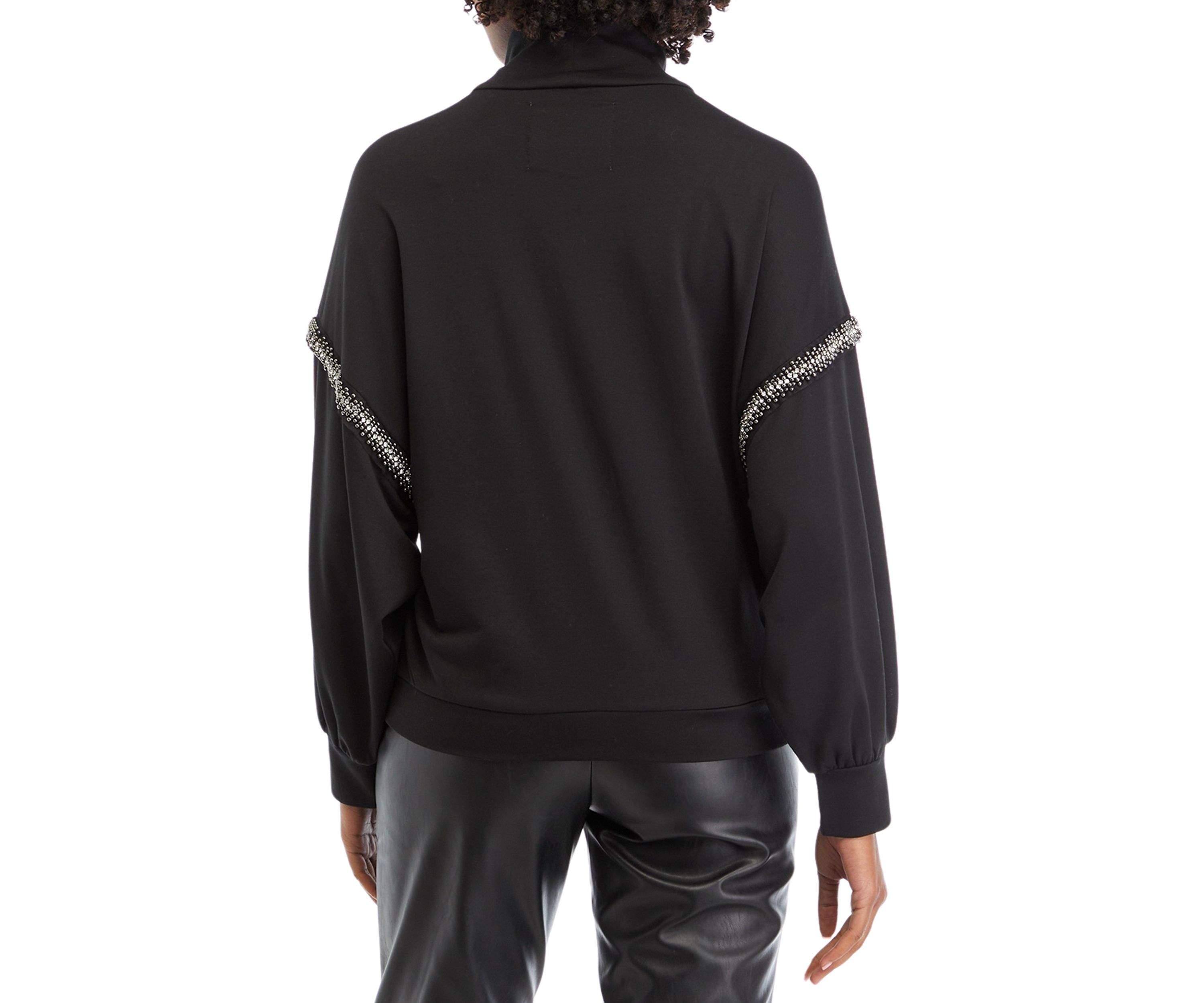Womens Beaded Mock Neck Sweatshirt