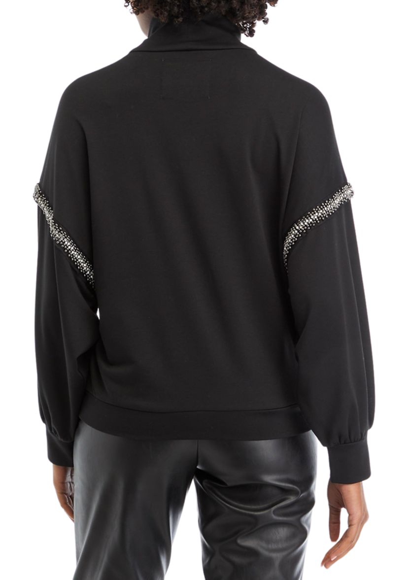 Womens Beaded Mock Neck Sweatshirt
