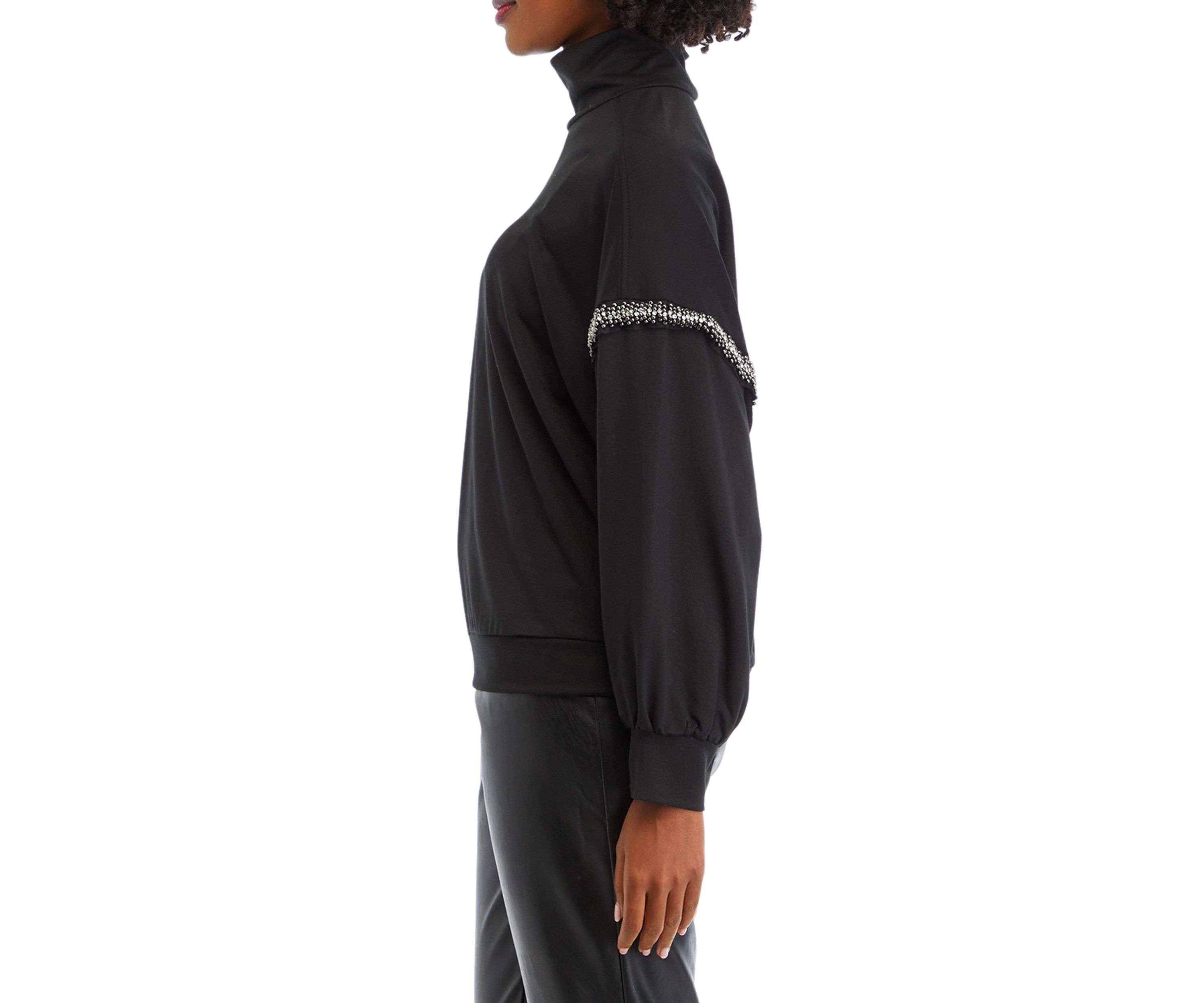 Womens Beaded Mock Neck Sweatshirt