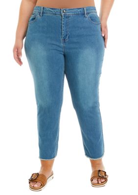 Cupio Women's Plus Size Straight Leg High Rise Jeans, Blue, 14W