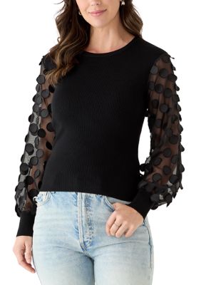Cupio Women's Ribbed Mixed Media Sweater, Black, Small