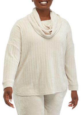 Cupio Women's Plus Size Chenille Ribbed Cowl Neck Sweater, 2X