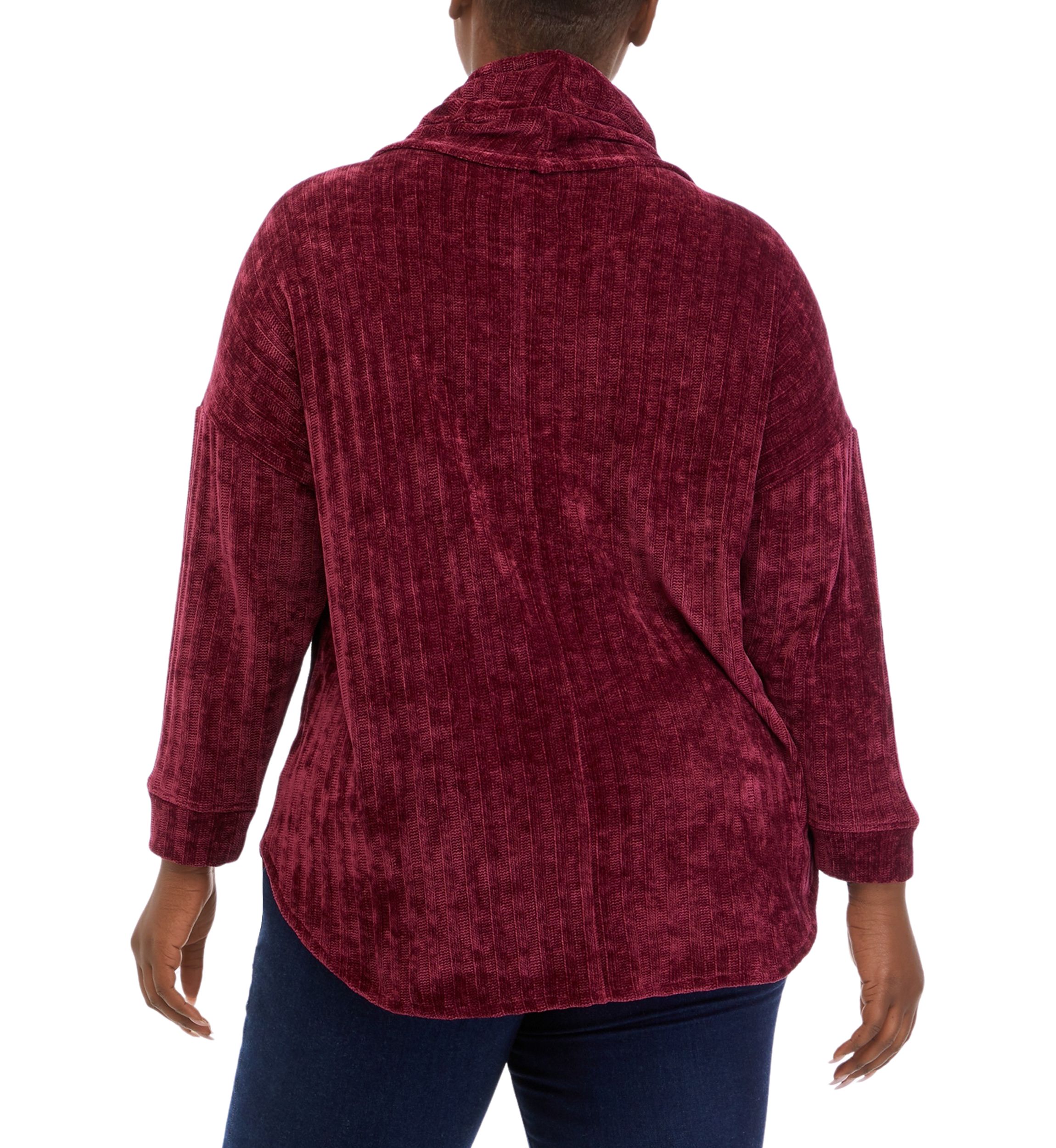 Plus Size Chenille Ribbed Cowl Neck Sweater 