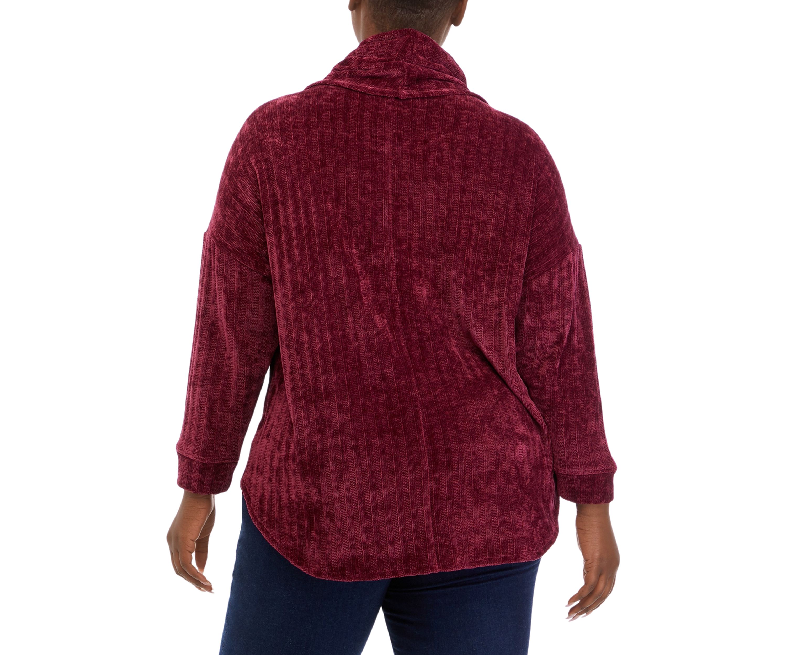 Plus Size Chenille Ribbed Cowl Neck Sweater 