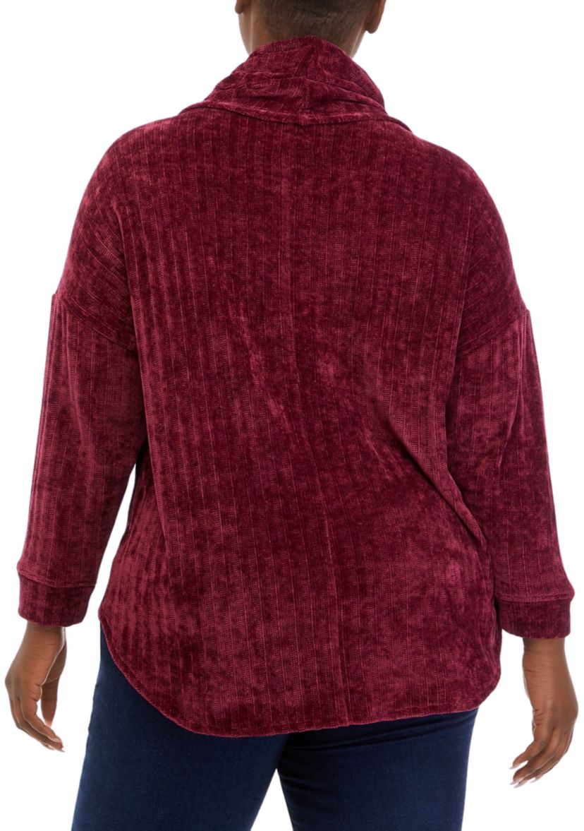 Plus Size Chenille Ribbed Cowl Neck Sweater 
