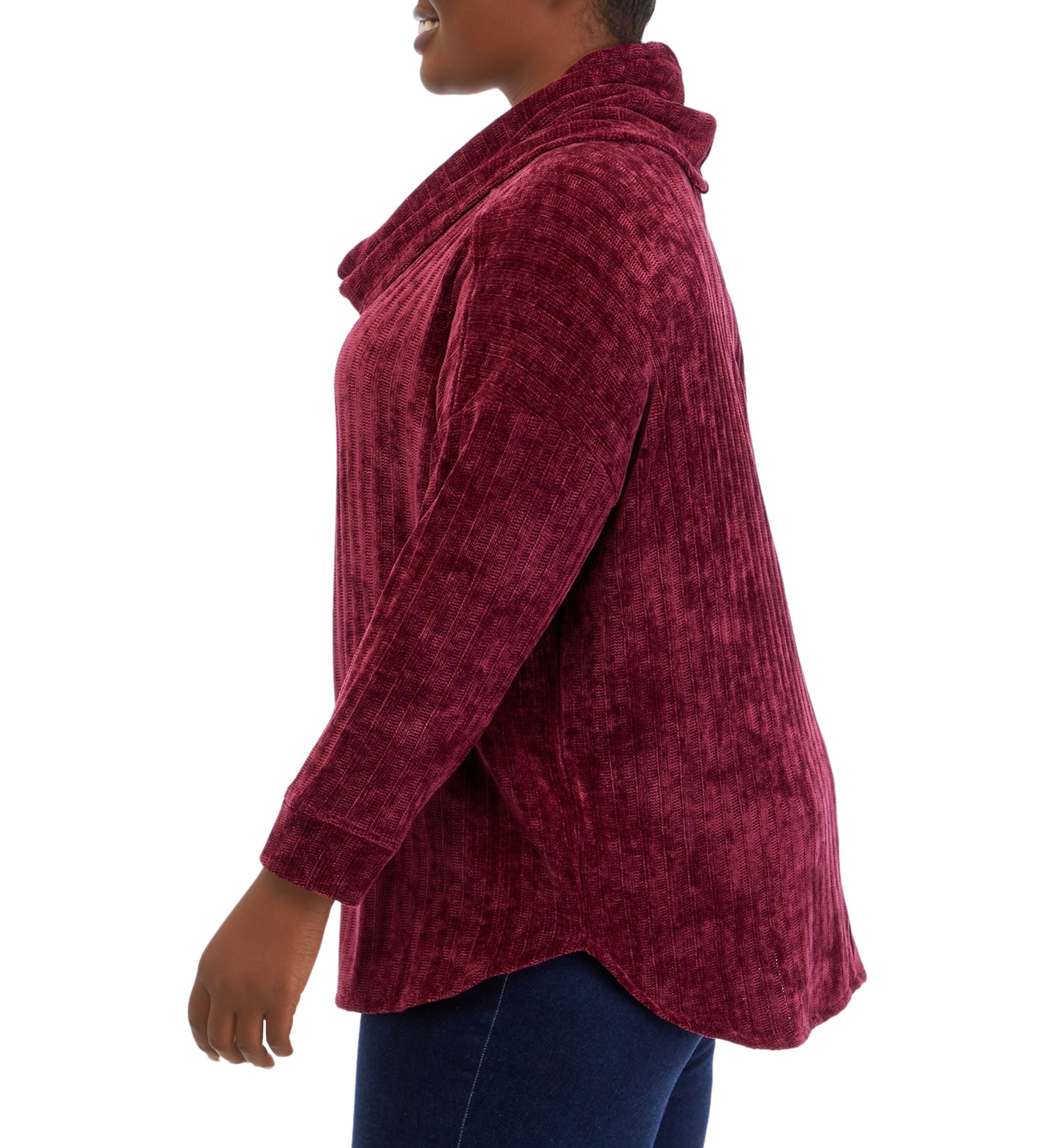 Plus Size Chenille Ribbed Cowl Neck Sweater 