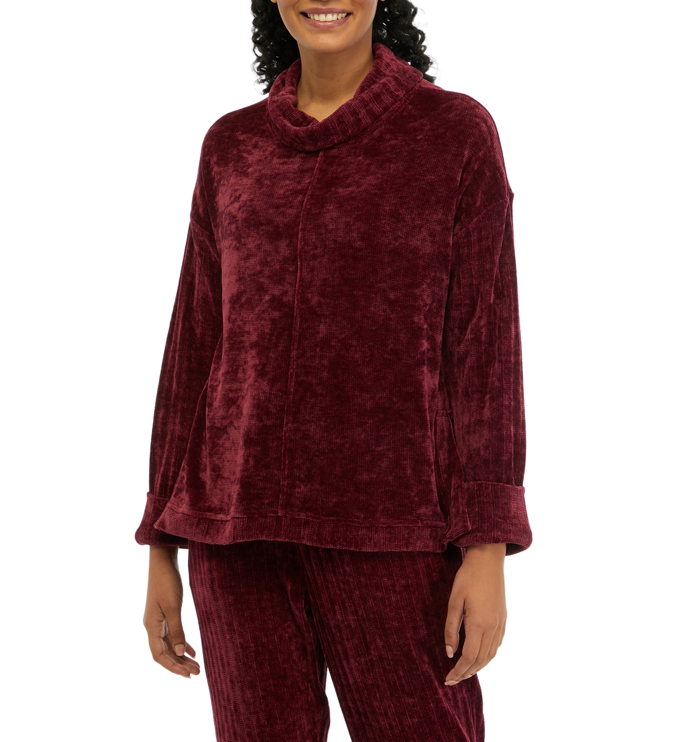 Womens Chenille Turtleneck Drop Shoulder Sweater 