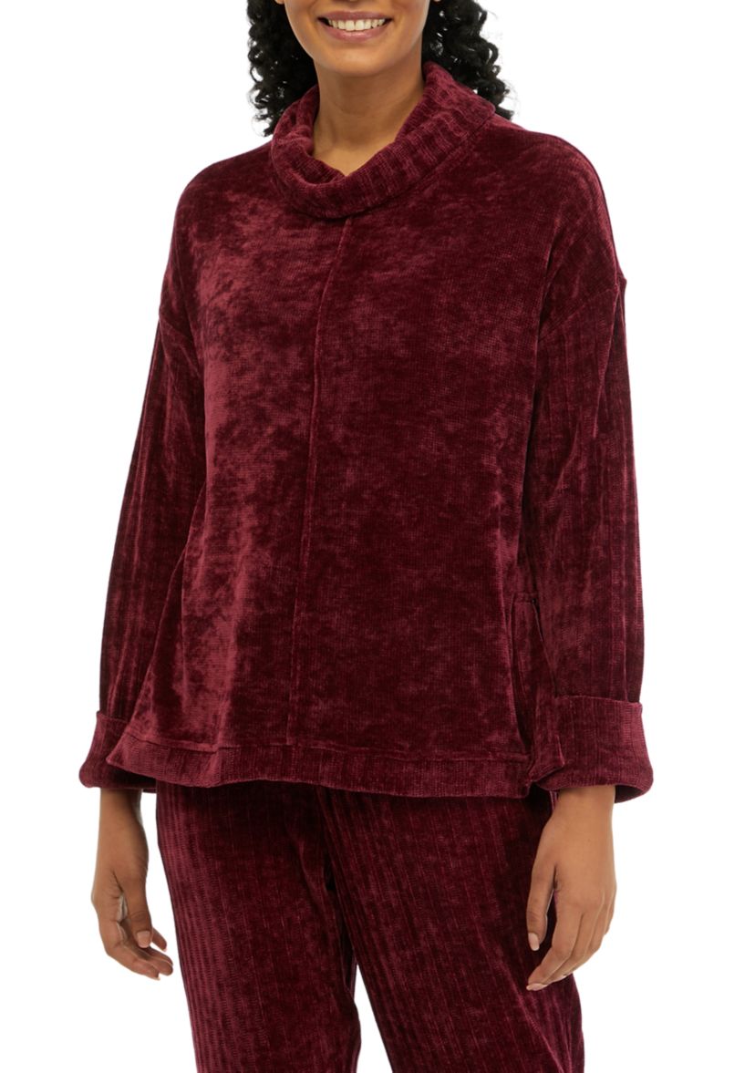 Womens Chenille Turtleneck Drop Shoulder Sweater 